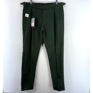 NWT Berwich Retro Pleated Cuffed Chino Pant Army Green Men IT 50 US Actual 34x30